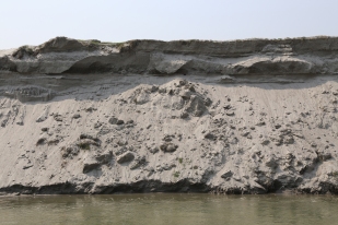 Erosion of sand banks on the Brahmaputra-Jamuna River, near Chilmari Upazila, Kurigram District, Division of Rangpur, Bangladesh