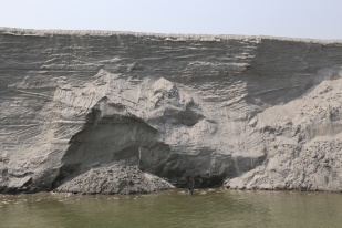 Erosion of sand banks on the Brahmaputra-Jamuna River, near Chilmari Upazila, Kurigram District, Division of Rangpur, Bangladesh